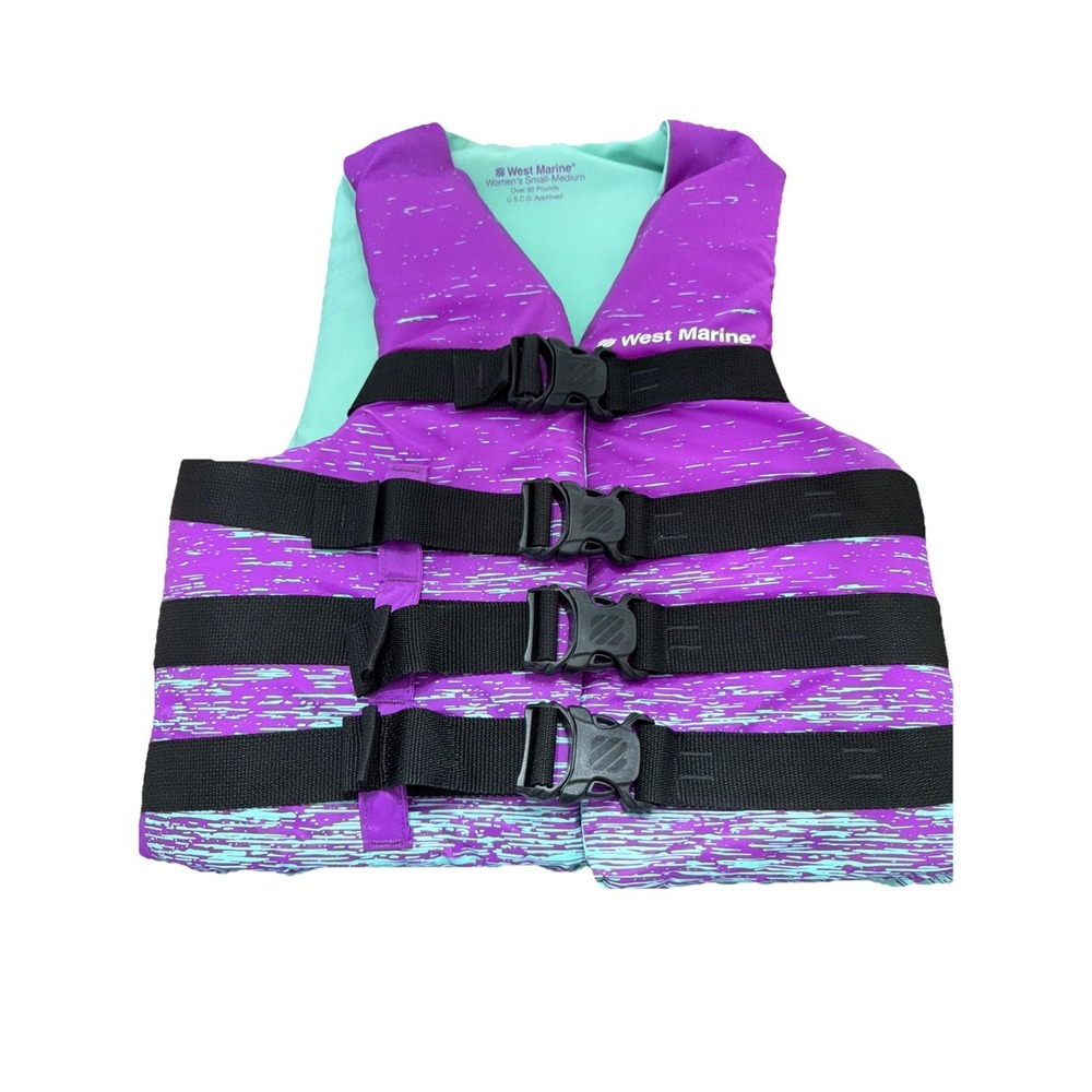 West Marine Life Jacket Womens Small Medium Over 90 LBS Purple And Teal